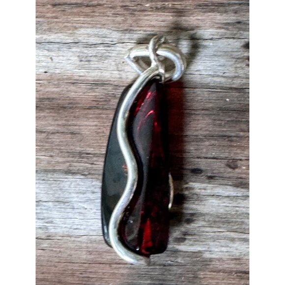 Sterling Silver Cherry Amber Teardrop Pendant Jewelry  7.66g - Picture 4 of 7